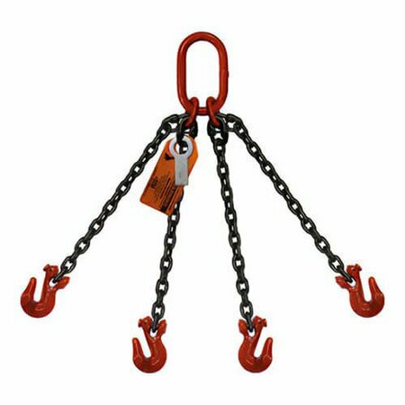HSI Four Leg Bridle Chain Slng, 9/32 in dia, 3ft L, Oblong Link to Grab Hook, 11,200lb Lmt 10QOG9/32-03
